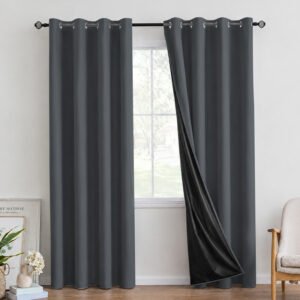 Grey thermal door curtain with eyelet top